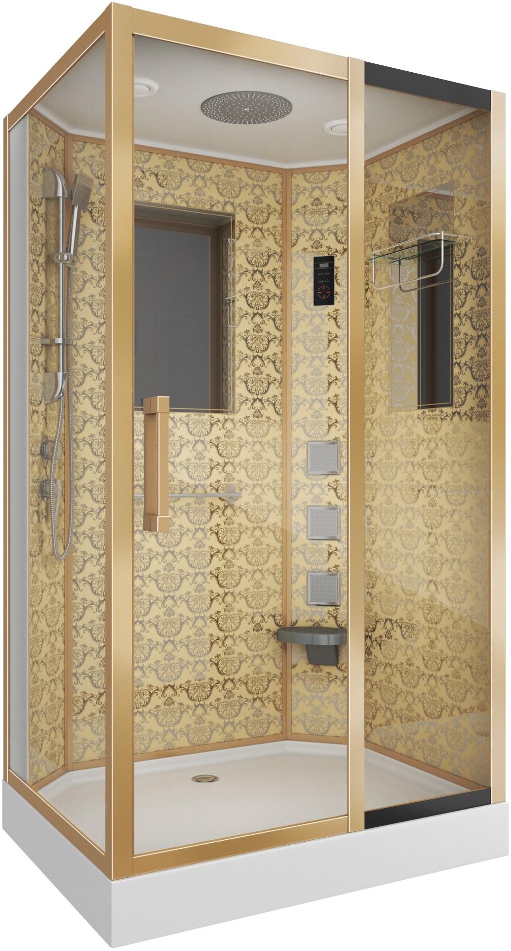 Душевая кабина NG-7711GR (900x1200х2150) низкий поддон стенки ЗОЛОТО Niagara Luxe