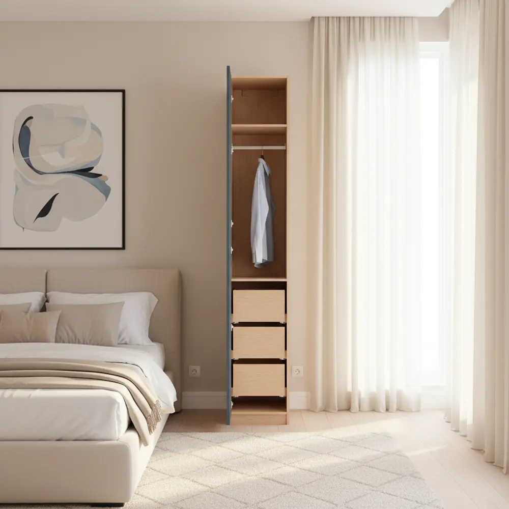 Шкаф распашной Реймс серый с  2 полками, штангой и 3 ящиками 40х232,2х54,5 ЛДСП каркас дуб комано Santreyd Лион STLM-2192360 - Вид №1