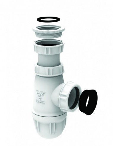 750800 001 00  Сифон для умывальника или раковины, вход 1 "1/2 или 1" 1/4, выход Д. 32 мм или Д. 40 мм, регулируемая высота, NF, белый Valentin Белый  - Вид №1