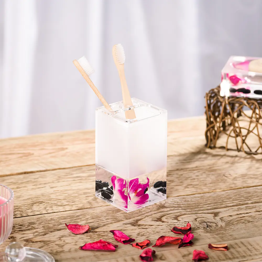 Стакан для зубных щёток настольный Verran «Phalaenopsis» с разделителем акрил цвет розовый STLM-2194153 - Вид №4