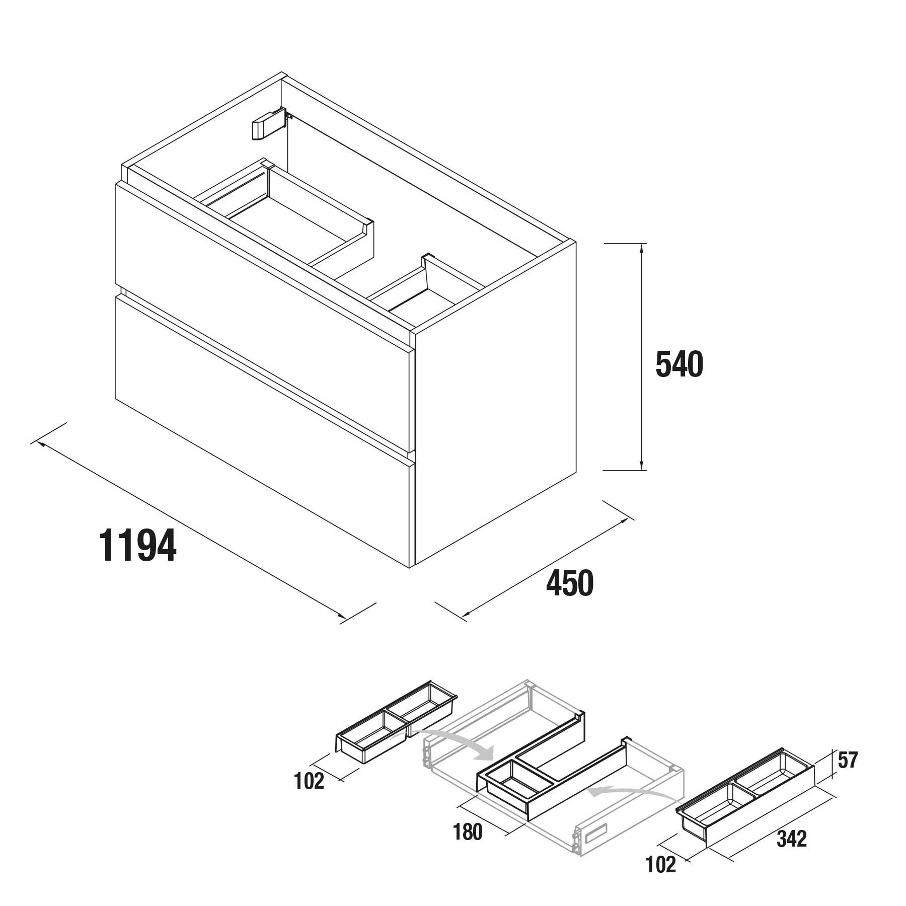 23891 SALGAR Мебель для умывальника SPIRIT 1200 2 металлических ящика GLOSS GREY 1194 x 540 x 450 мм Глянцевый серый - Вид №4