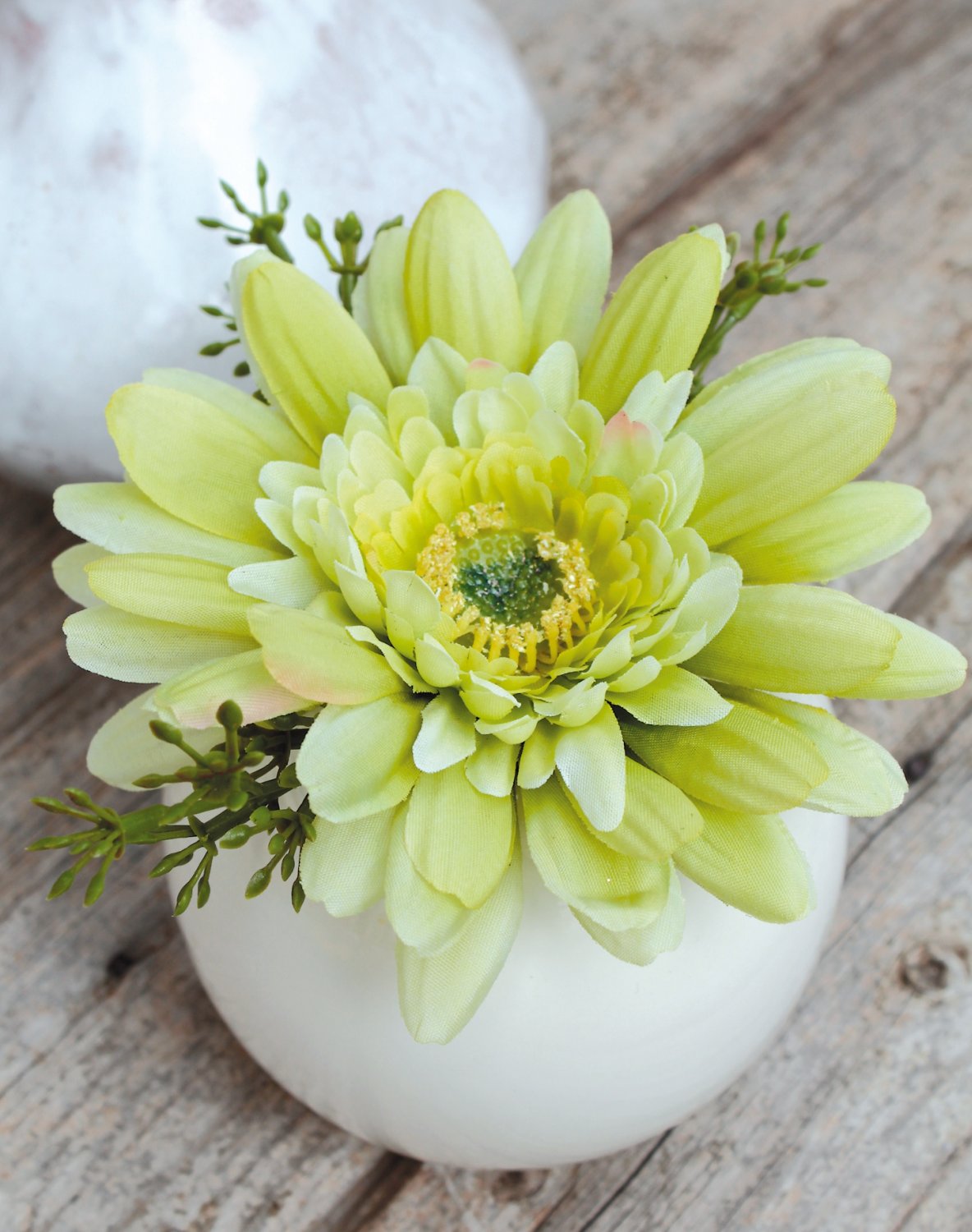 4215 788 a3 Шелковая гербера в керамическом горшочке, 12 см, бежево-зеленая H-andreas 