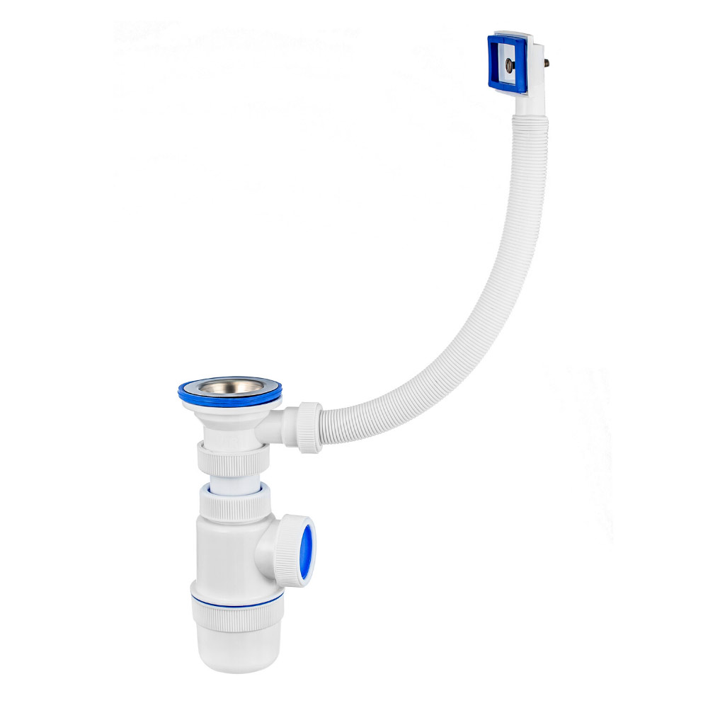 30986150 Сифон "Элит" () с нерж.чашкой д.70мм и переливом (1 1/2"-д.40) Raiber 