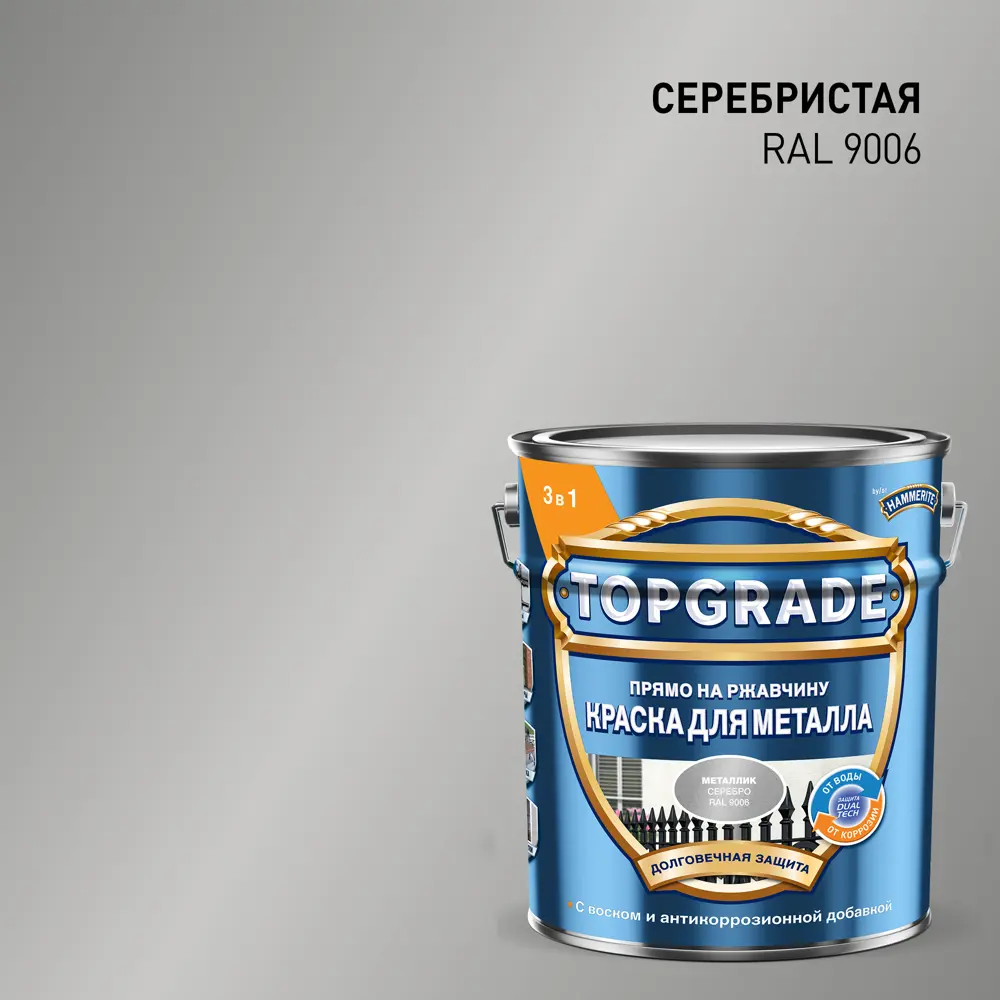 Грунт-эмаль по металлу 3 в 1 Topgrade гладкая цвет серебристый 5 л STLM-2146562