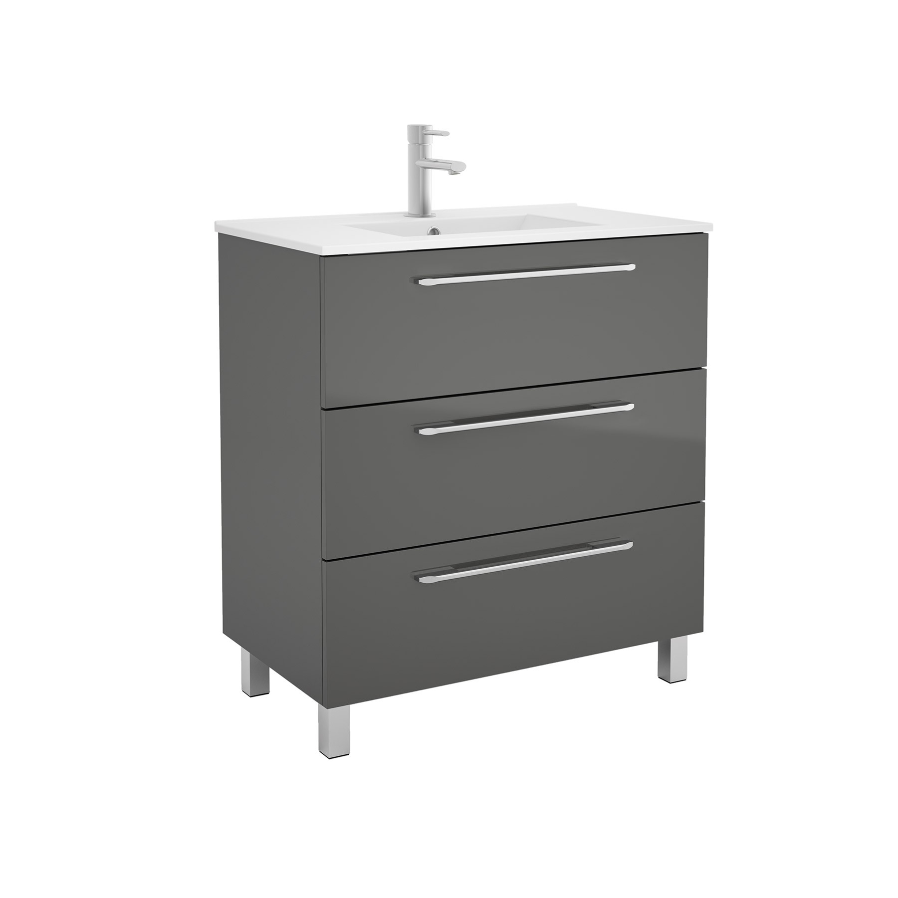 26813 SALGAR Мебель для умывальника FUSSION CHROME 800 3 ящика GLOSS GREY 797 x 868 x 450 мм Глянцевый серый - Вид №1