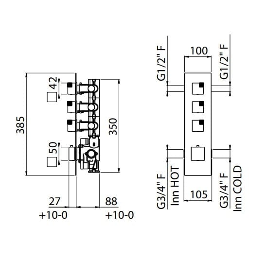 Встраиваемый термостатический смеситель для душа с пластиной CARIMALI O-CUBE ARCH-00038087 - Вид №2