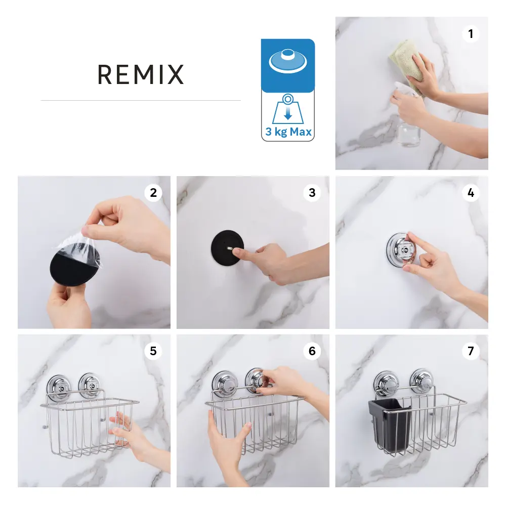 Полка для ванной прямоугольная Sensea Remix на присосках цвет хром STLM-2132166 - Вид №5