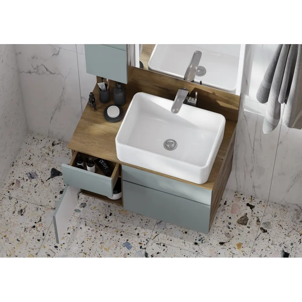 Тумба под раковину подвесная Aquaton «Мишель» 80 см цвет зелено-голубой АКВАТОН STLM-2136670 - Вид №5