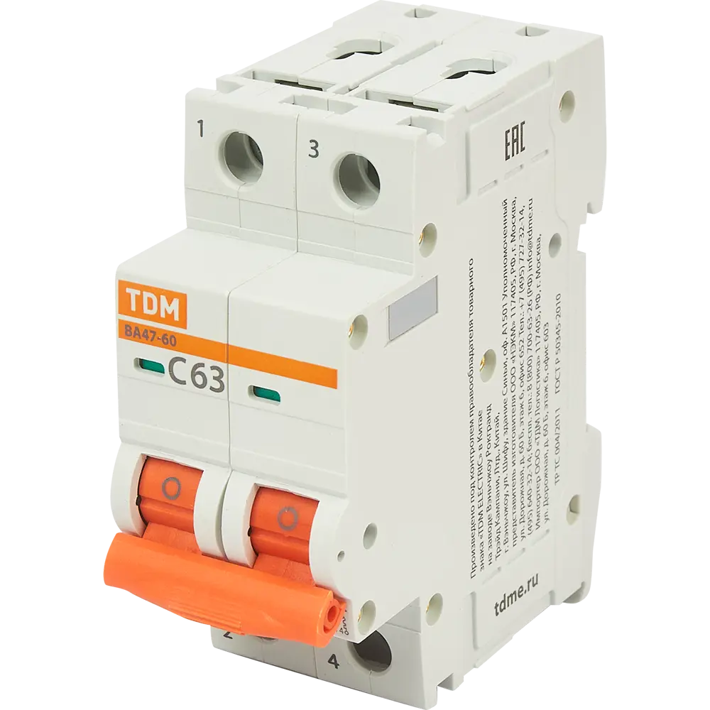 Автоматический выключатель TDM Electric ВА47-60 2P C63 А 6 кА SQ0223-0099 84399464 STLM-2048588 