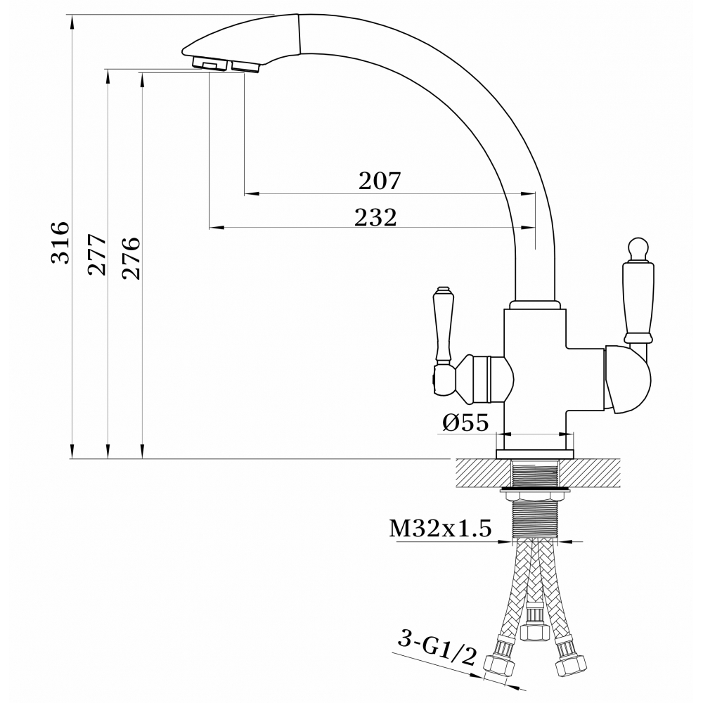 GZ 16031 Смеситель для кухни с подключением к фильтру с питьевой водой Ganzer Хром Ganzer Германия 13991 - Вид №2
