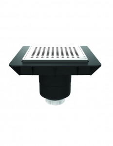 460820 000 00  Регулируемый сливной трап Quadratto, решетка из нержавеющей стали 150 x150 мм, вертикальный выход Диаметр 40 Valentin Хром