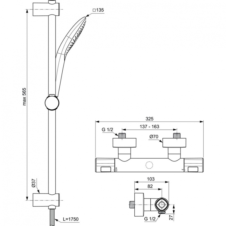 A7234AA Настенный термостатический смеситель для душа Ideal Standard CERATHERM T100  - Вид №3