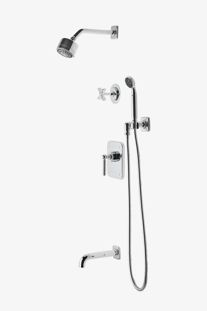 LDSP23 Душевая система Ludlow с балансировкой давления с душевой лейкой 3 1/4 дюйма, ручным душем, изливом ванны и перекрестной перекрестной ручкой Waterworks 