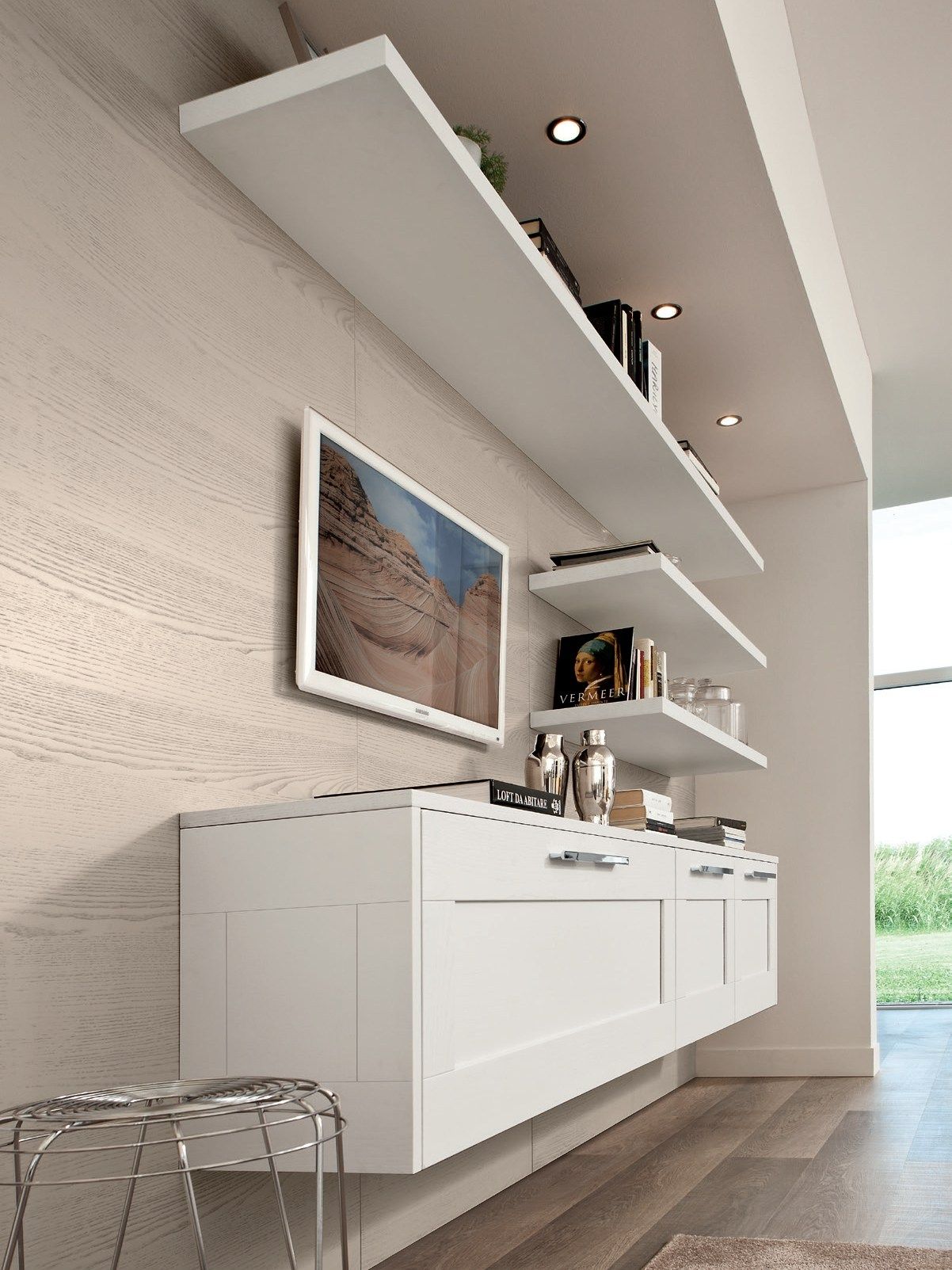 Оборудованная стена установленная ясенем стена Cucine Lube Галерея ARCH-00099956