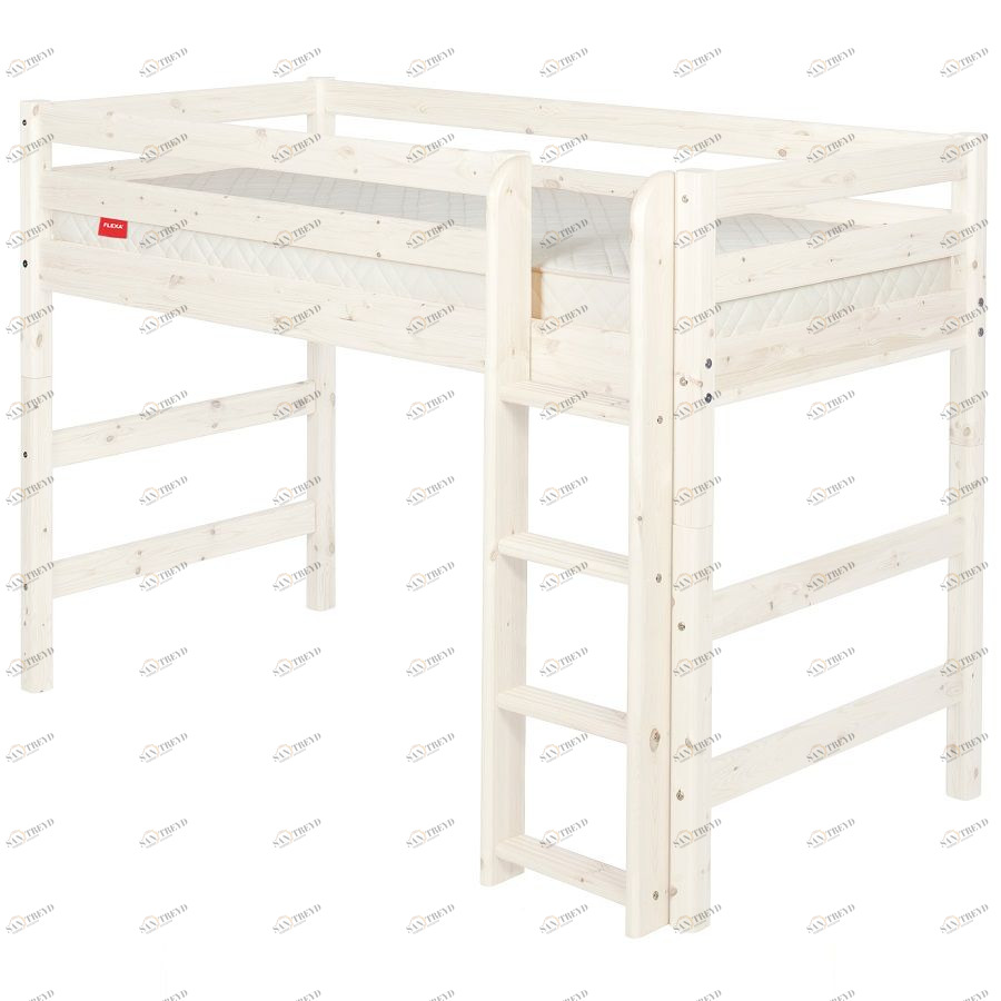Кровать Flexa Classic полувысокая с прямой лестницей, белая, 190 см 9010045201