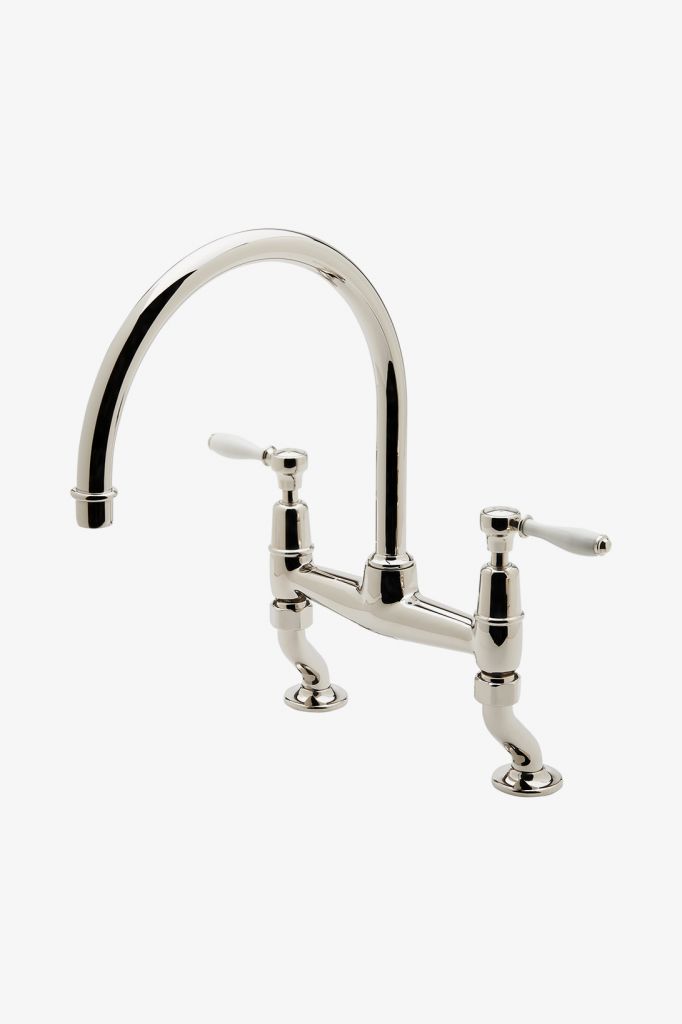 EAKM03 Faucet кухни Gooseneck моста Easton классический 2 отверстий, белые ручки рычага фарфора Waterworks 