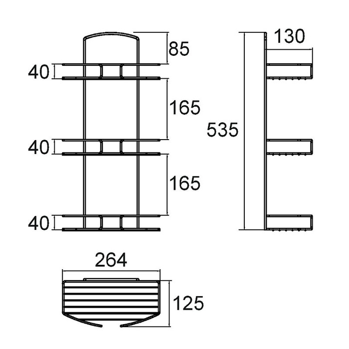 013W030M44 Полка тре*ъярусная прямая проволока стальная 13 Milardo Shelf - Вид №2