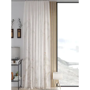 91488488 Тюль на шторной ленте At Home Флонотирс 150x260 см цвет бежевый STLM-1051225