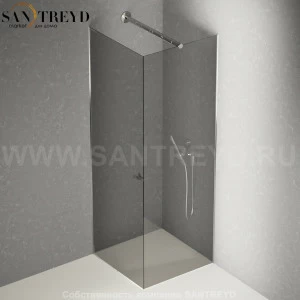 Душевое ограждение FLAT DX подрезаемое, стеклянная с дверью дымчатая перегородка с держателем и встроенным душем. Размеры: глубина от 70 до 100, длина от 70 до 140 см
