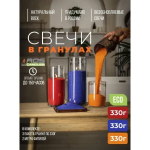 91545437 Набор для изготовления свечей Roscandles 3 цвета и фитиль 2 м цвет красный синий оранжевый STLM-0832120