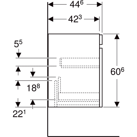 501.904.JK.1 Шкафчик для раковины Geberit Renova Plan, с одним выдвижным ящиком и одним внутренним выдвижным ящиком Geberit  - Вид №60