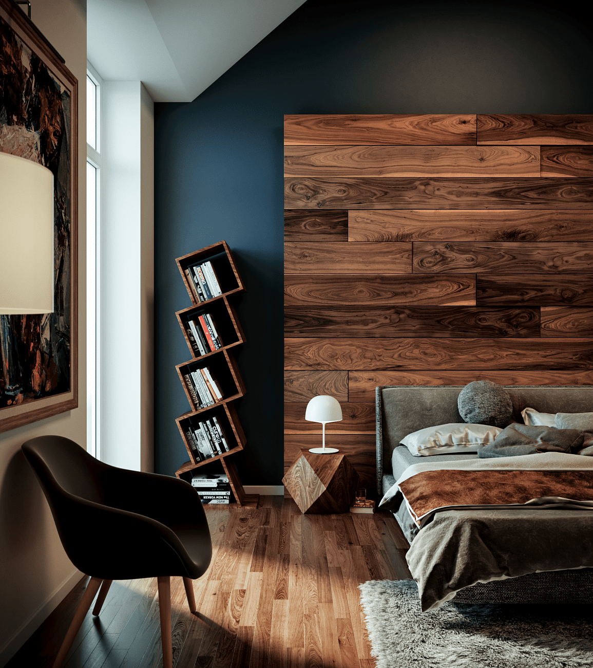 Стеллаж деревянный дизайнерский узкий орех "Матрица на 1" от Odingeniy ODINGENIY СТЕЛЛАЖИ "МАТРИЦА" 178439 Коричневый  - Вид №4