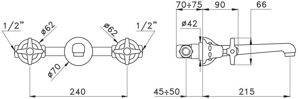 RUBINETTERIE STELLA Смеситель для умывальника настенный на 3 отверстия Italica It01000 - Вид №2