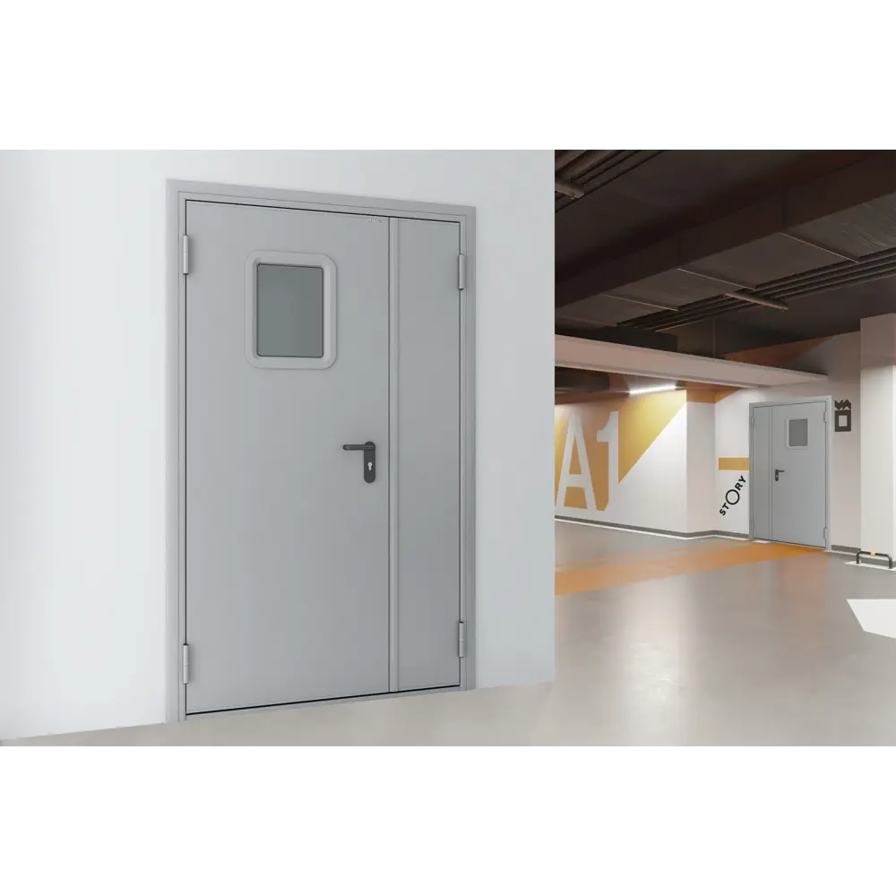 Дверь противопожарная EI60 остекленная 145x205 см левая RAL7035 DOORHAN STLM-2171293 - Вид №4