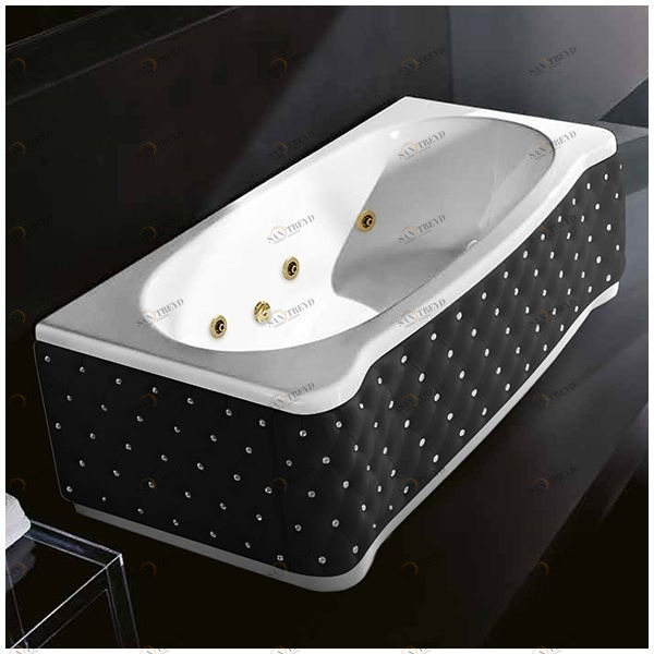 Ванна Gruppo treesse New Classic Young STD-V6747-DX-KCS-GD белая с золотой фурнитурой и гидромассажем прямоугольная правая чёрная кожа кристаллы сваровски STDV6747DXKCSGD