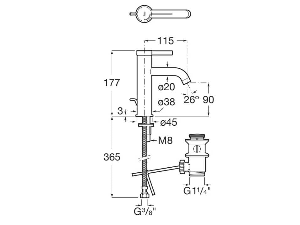 Однорычажный смеситель для раковины со сливом Roca Ona ARCH-00013360 - Вид №2