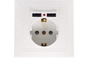 16407554 Розетка 1 гнездо с заземлением с USB, белый 9533166 Jilion