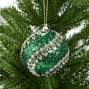 Елочный шар KREAFORTA зеленый с блестками ø8 см 89420649