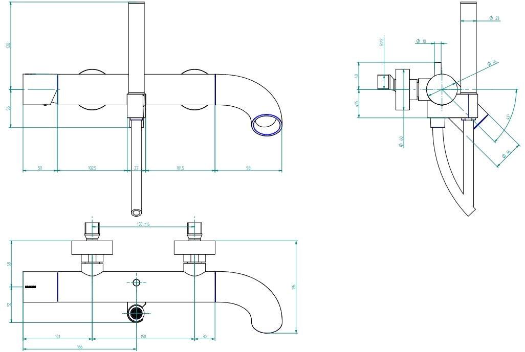 ZAZZERI Смеситель для ванны настенный с переключателем и ручным душем Pop sun-id-1431198 - Вид №3
