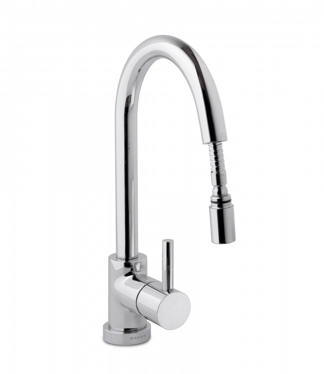 32680 Кухонный смеситель на одно отверстие, со съемным изливом и ручным душем. Bongio Kitchen