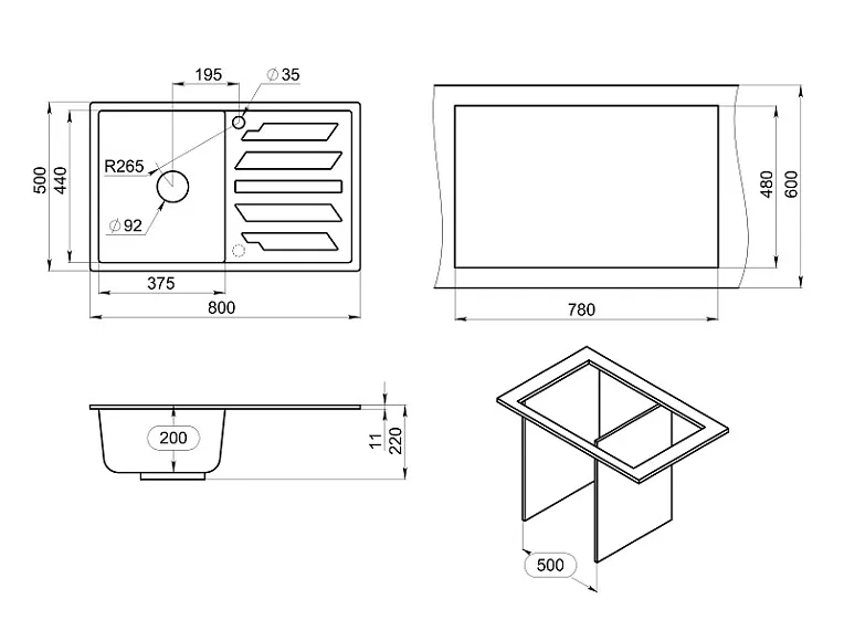 8002, ПЕСОК, кухонная мойка, кварц GRANULA 8002-ST223 - Вид №3