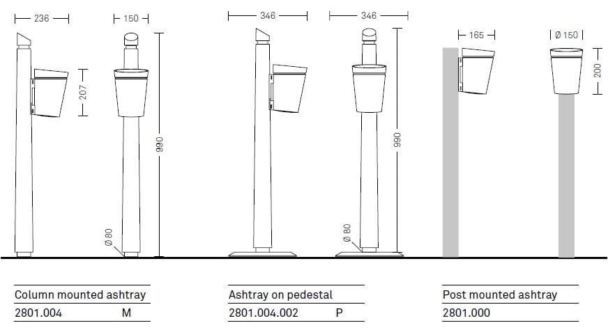 Оцинкованная стальная напольная пепельница для общественных мест Neri Carya ARCH-00006649 - Вид №1