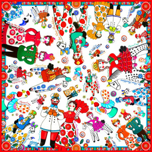 10633878 МД Нины Ручкиной Платок сувенирный "Дымковская игрушка" 90х90см Ткань