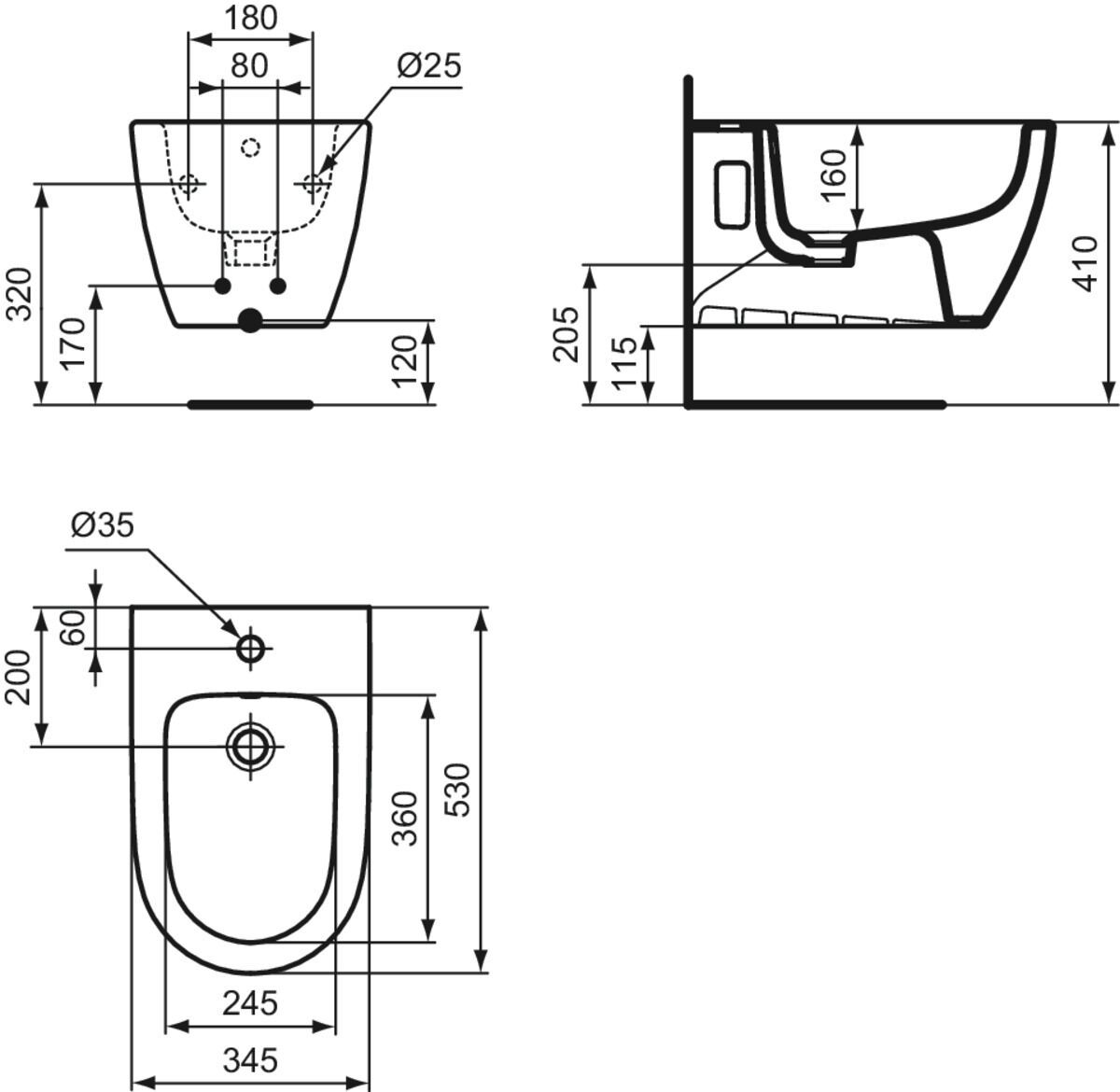 Керамическое подвесное биде с переливом Ideal Standard I. life O ARCH-00145967 - Вид №7