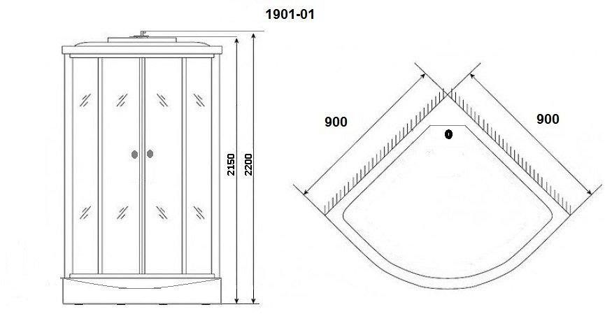 Душевая кабина NG-1901-01 (900х900х2200) низкий поддон(16см) стекло ТОНИРОВАННОЕ Niagara Ultra 19010134 - Вид №1