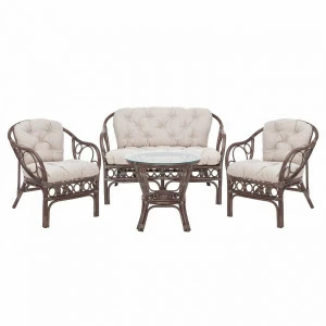 Лаундж зона из ротанга на 4 персоны с подушками кофе Gentoni IMPEX  00-3950006 Бежевый;коричневый