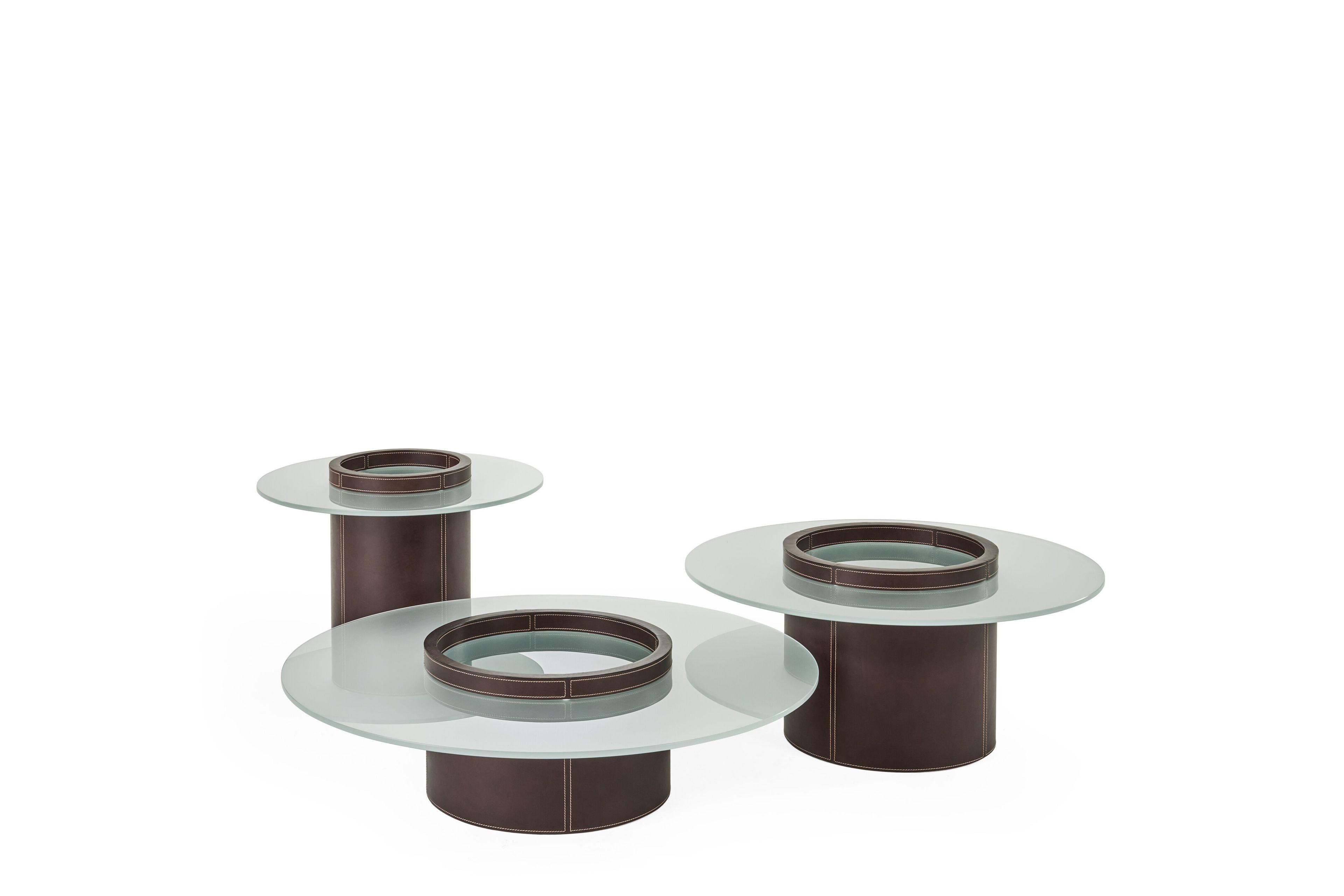 Низкий круглый журнальный столик из кожи и матового стекла Gianfranco Ferré Home HAVNEN ARCH-00019359