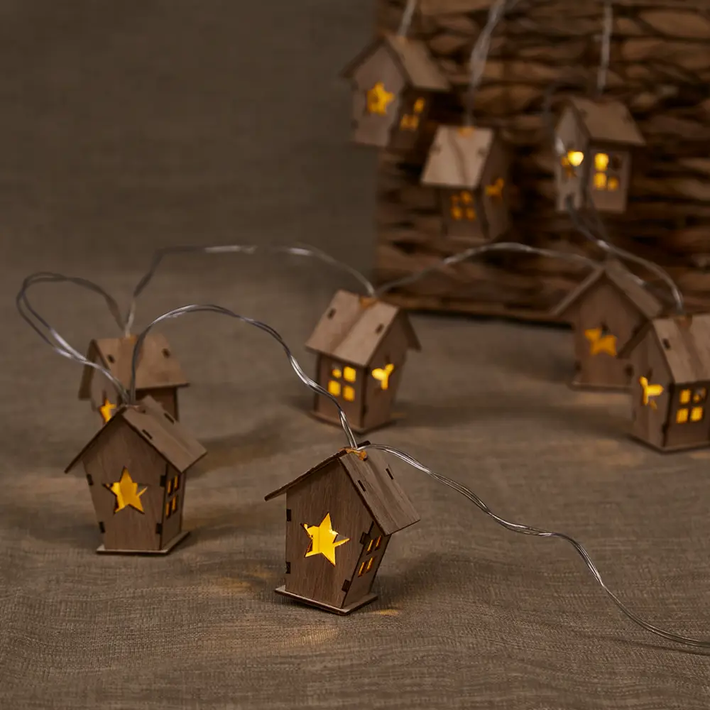 88943037 Электрогирлянда Деревянный домик 1 м теплый белый свет STLM-0951519 Santreyd  - Вид №5