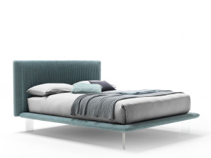 Двуспальная кровать из ткани с мягким изголовьем