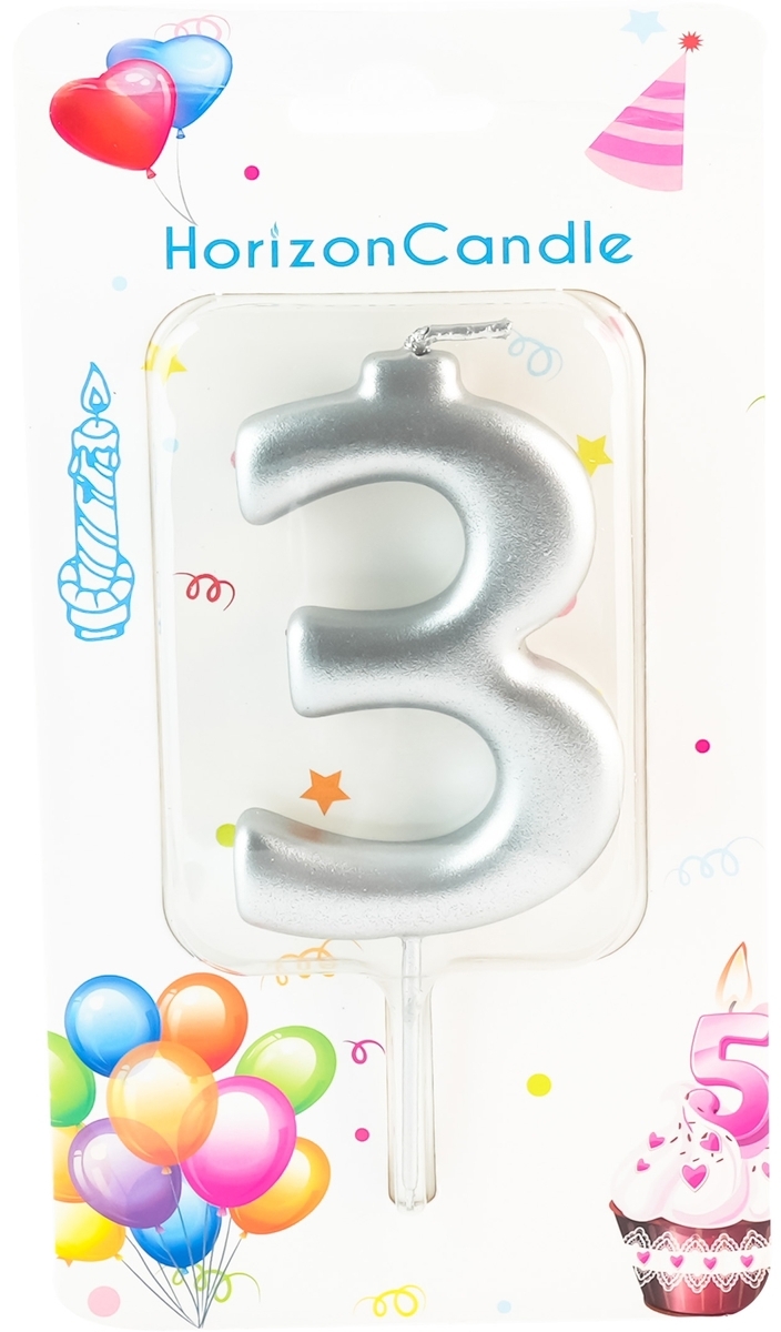 91017919 Свеча Horizon Candles для торта Цифра 3 металлик STLM-0443322 MIR LIGHT