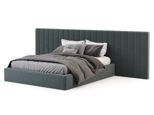 Двуспальная кровать из искусственной кожи с мягким изголовьем