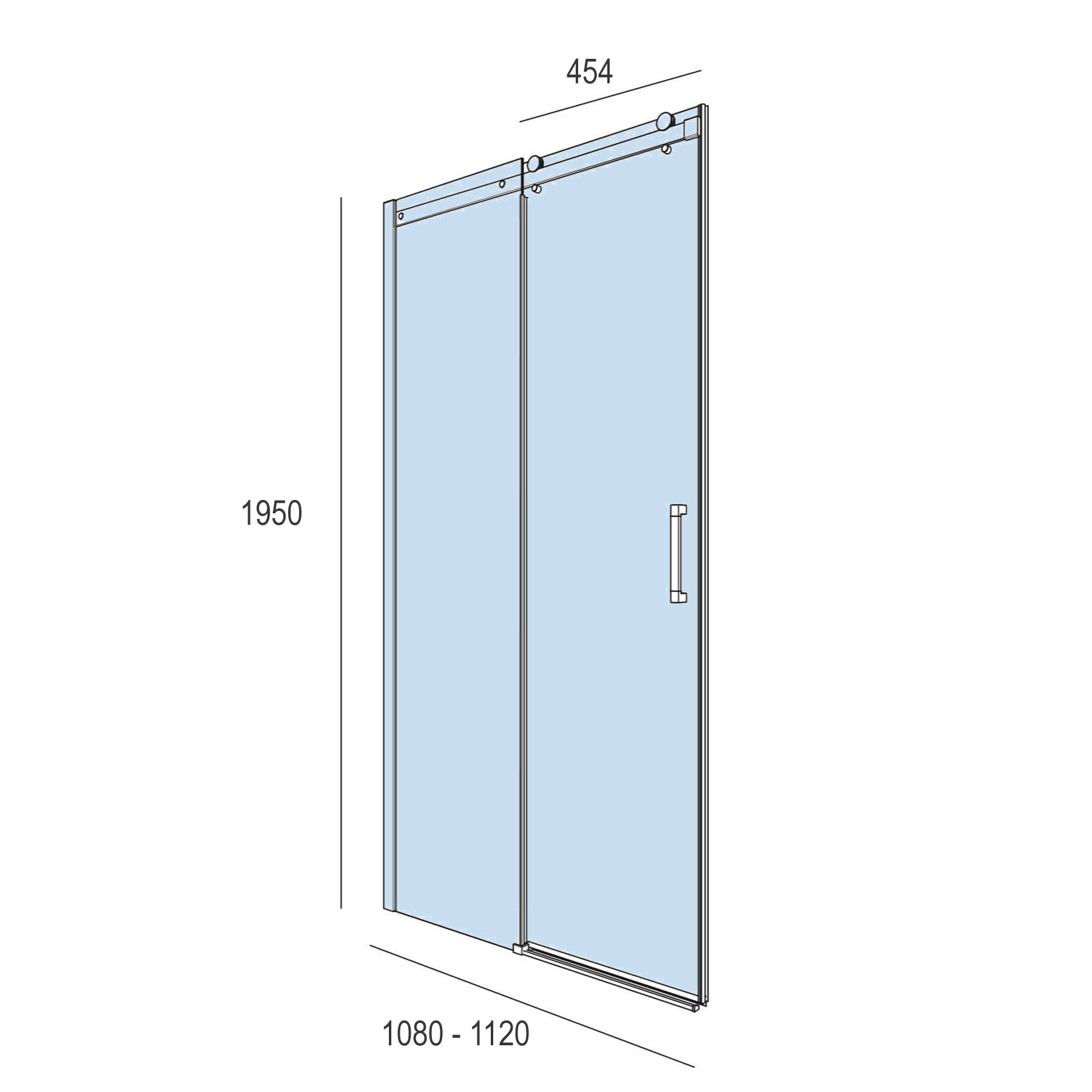 22445 SALGAR Душевая перегородка HELSINKI Frontal with 1D и 1FS Transparent 1080 - 1120 x 1950 мм  - Вид №1