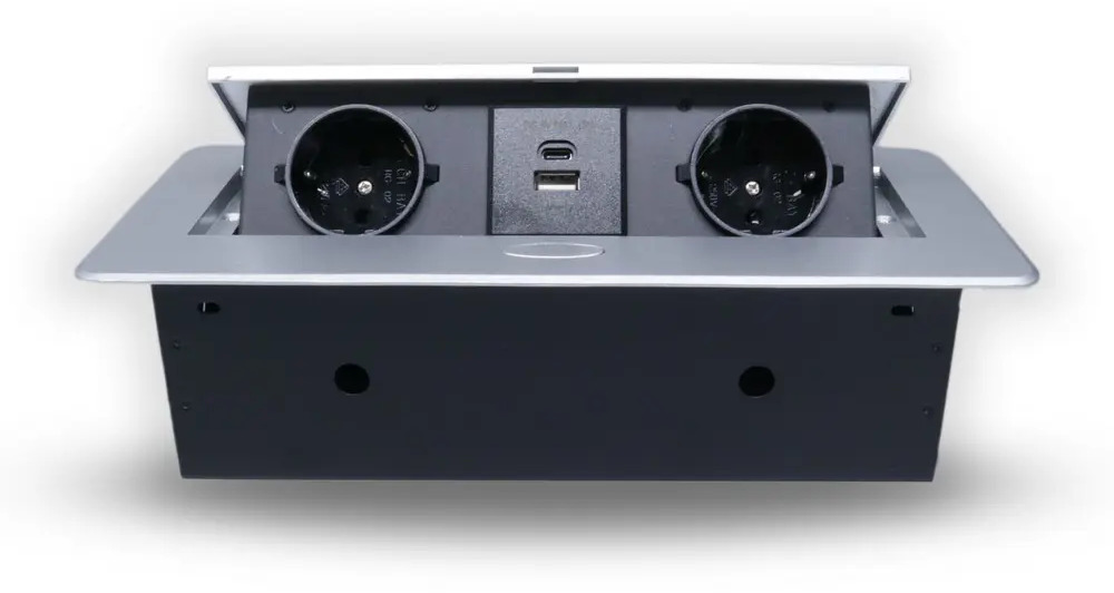 91677230 Розетка двойная выдвижная встраиваемая Rocketsocket SHS019-S с заземлением USB горизонтальная цвет серый STLM-1101830