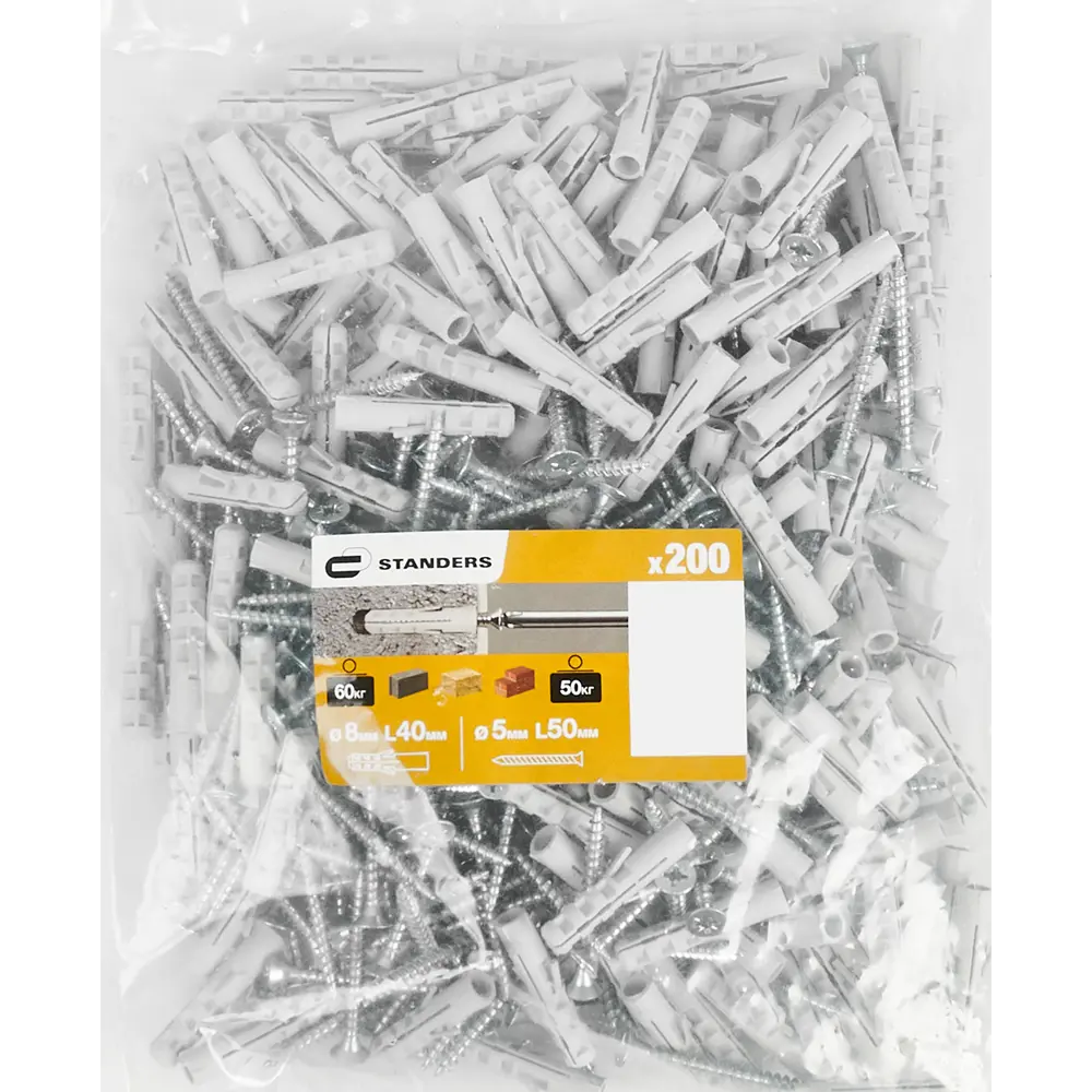 Дюбель нейлоновый STANDERS PND 8×40 мм с шурупами 5×50 мм, 200 комплектов 83387770 STLM-0040720 - Вид №5