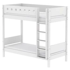 Кровать Flexa White двухъярусная с прямой лестницей, 190 см, белая