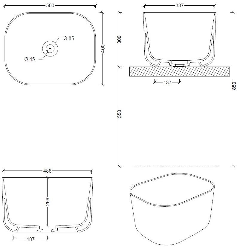 32120101,32150101 Накладная раковина на столешницу  овальная Alice Ceramica UNICA - Вид №13